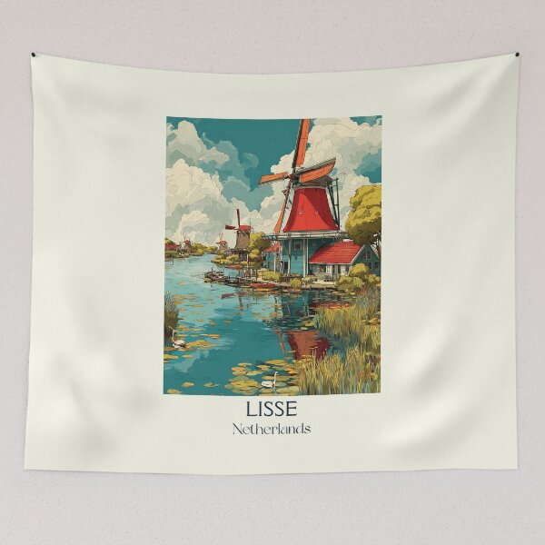 Item preview, Lisse Netherlands Vintage Poster | Red Windmill & Tulip Fields Art designed and sold by TuncGK.
