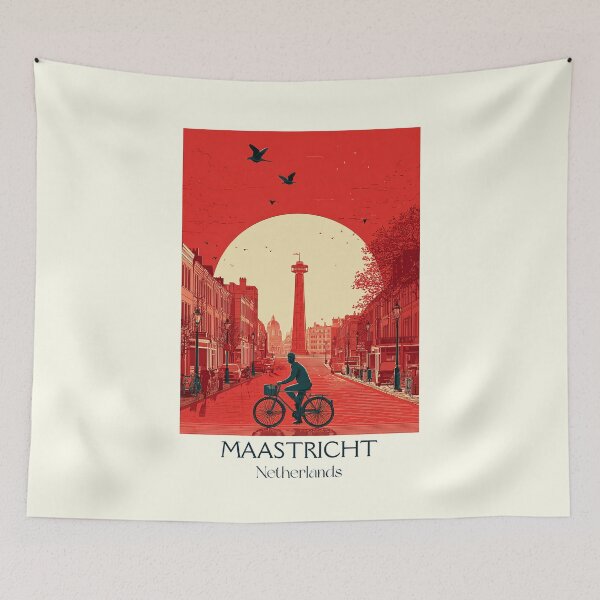 Item preview, Maastricht Netherlands Vintage Poster | Minimalist City Biking Art designed and sold by TuncGK.