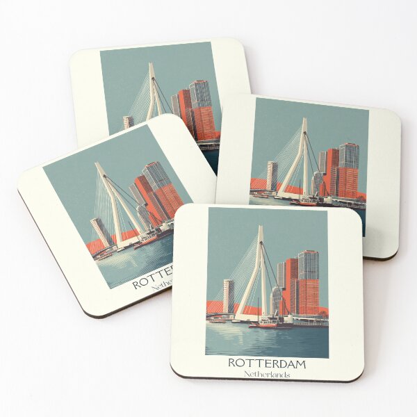 Item preview, Rotterdam Netherlands Vintage Poster | Modern Erasmus Bridge Retro Art designed and sold by TuncGK.
