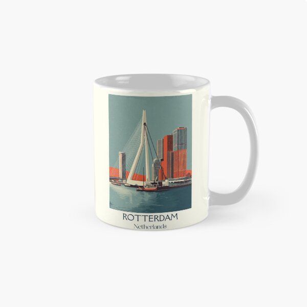 Item preview, Rotterdam Netherlands Vintage Poster | Modern Erasmus Bridge Retro Art designed and sold by TuncGK.