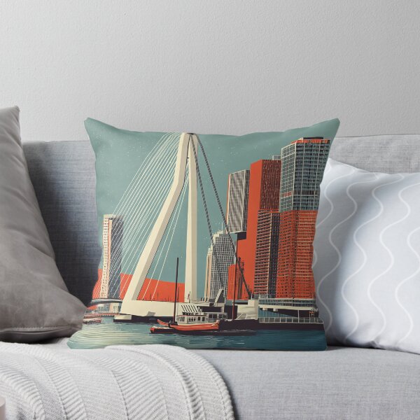 Item preview, Rotterdam Netherlands Vintage Poster | Modern Erasmus Bridge Retro Art designed and sold by TuncGK.