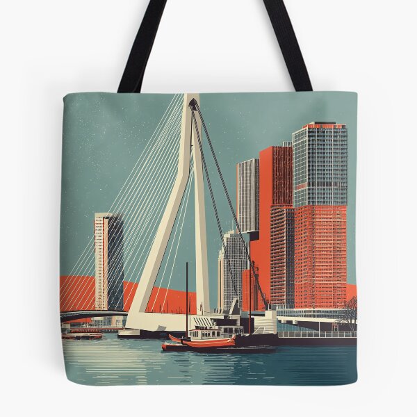 Item preview, Rotterdam Netherlands Vintage Poster | Modern Erasmus Bridge Retro Art designed and sold by TuncGK.