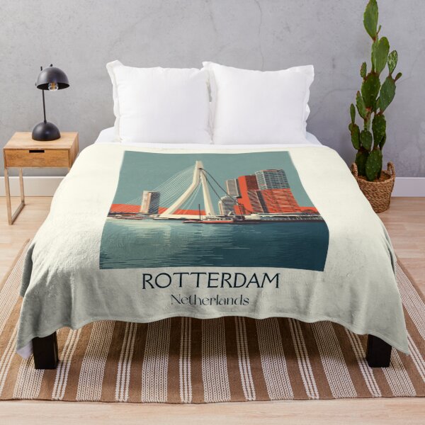Item preview, Rotterdam Netherlands Vintage Poster | Modern Erasmus Bridge Retro Art designed and sold by TuncGK.