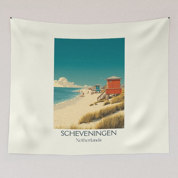 Item preview, Scheveningen Netherlands Vintage Poster | Retro Beach & Pier Scene designed and sold by TuncGK.