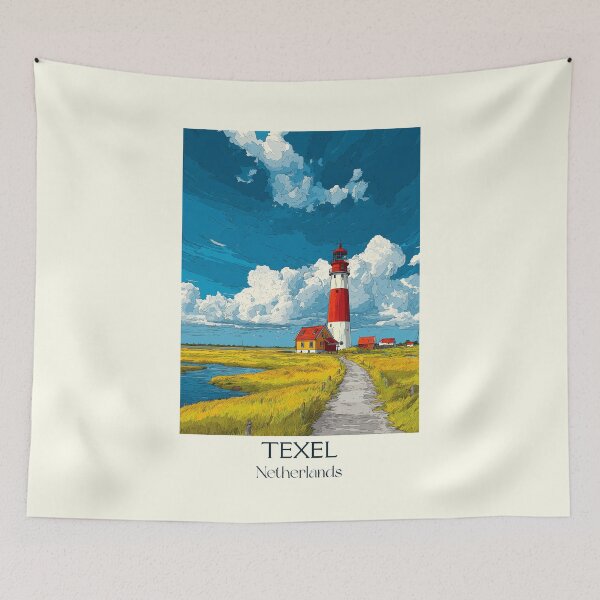 Item preview, Texel Netherlands Vintage Poster | Iconic Red Lighthouse & Dunes designed and sold by TuncGK.