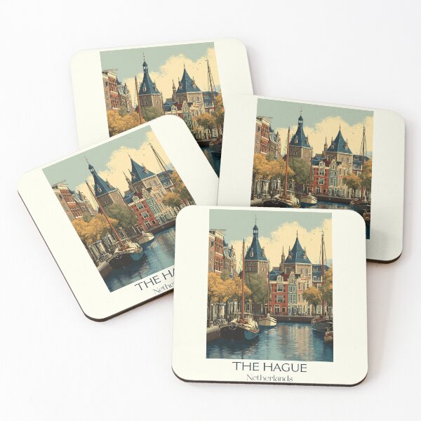 Item preview, The Hague Netherlands Vintage Poster | Binnenhof & Hofvijver Retro Art designed and sold by TuncGK.