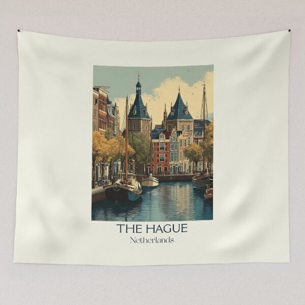 Item preview, The Hague Netherlands Vintage Poster | Binnenhof & Hofvijver Retro Art designed and sold by TuncGK.