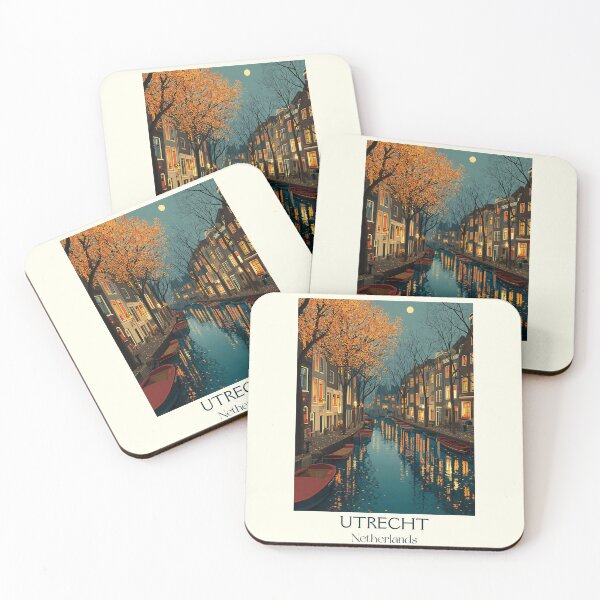 Item preview, Utrecht Netherlands Vintage Poster | Autumn Canal Scene at Night designed and sold by TuncGK.