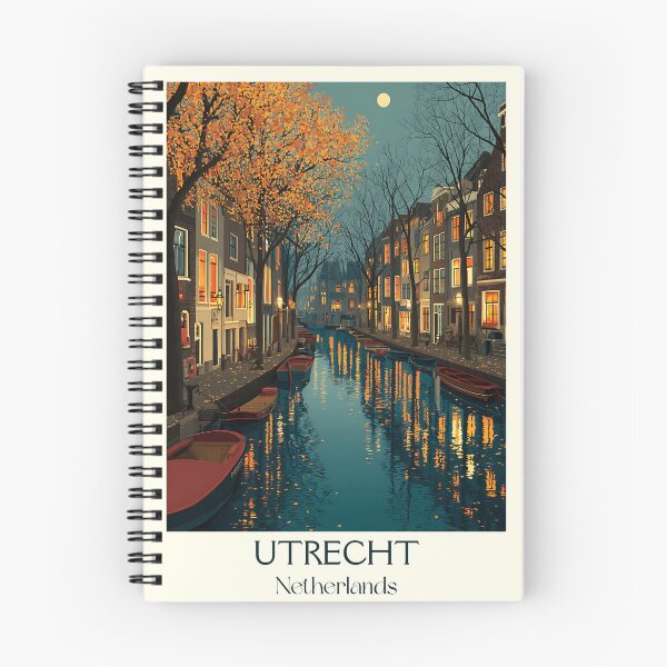 Item preview, Utrecht Netherlands Vintage Poster | Autumn Canal Scene at Night designed and sold by TuncGK.