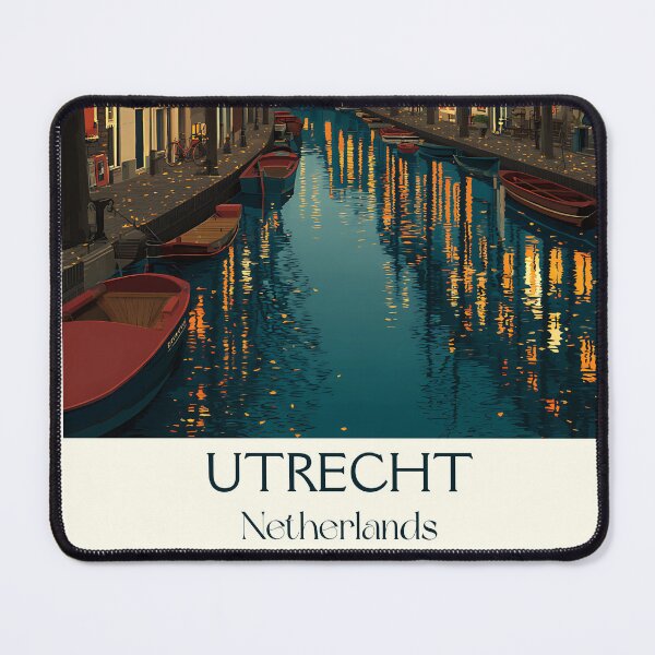 Item preview, Utrecht Netherlands Vintage Poster | Autumn Canal Scene at Night designed and sold by TuncGK.