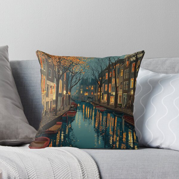 Item preview, Utrecht Netherlands Vintage Poster | Autumn Canal Scene at Night designed and sold by TuncGK.