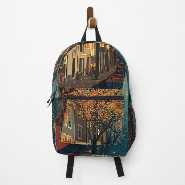 Item preview, Utrecht Netherlands Vintage Poster | Autumn Canal Scene at Night designed and sold by TuncGK.