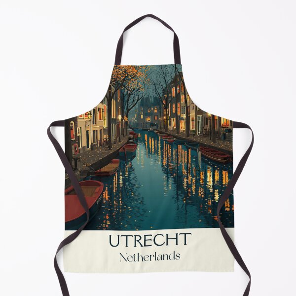 Item preview, Utrecht Netherlands Vintage Poster | Autumn Canal Scene at Night designed and sold by TuncGK.