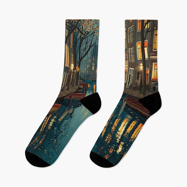 Item preview, Utrecht Netherlands Vintage Poster | Autumn Canal Scene at Night designed and sold by TuncGK.