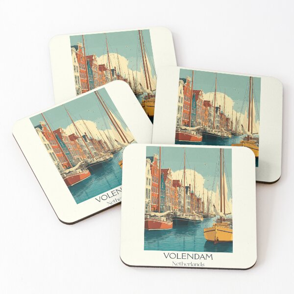 Item preview, Volendam Netherlands Vintage Poster | Traditional Harbor & Sailboats designed and sold by TuncGK.