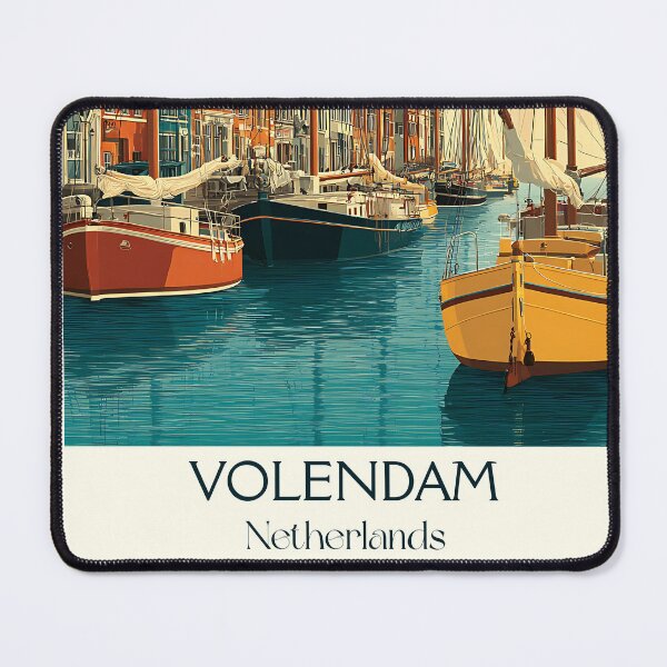 Item preview, Volendam Netherlands Vintage Poster | Traditional Harbor & Sailboats designed and sold by TuncGK.