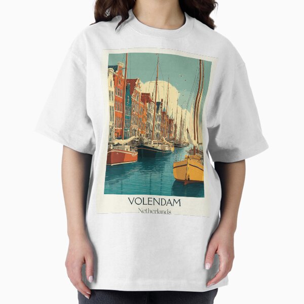 Item preview, Volendam Netherlands Vintage Poster | Traditional Harbor & Sailboats designed and sold by TuncGK.