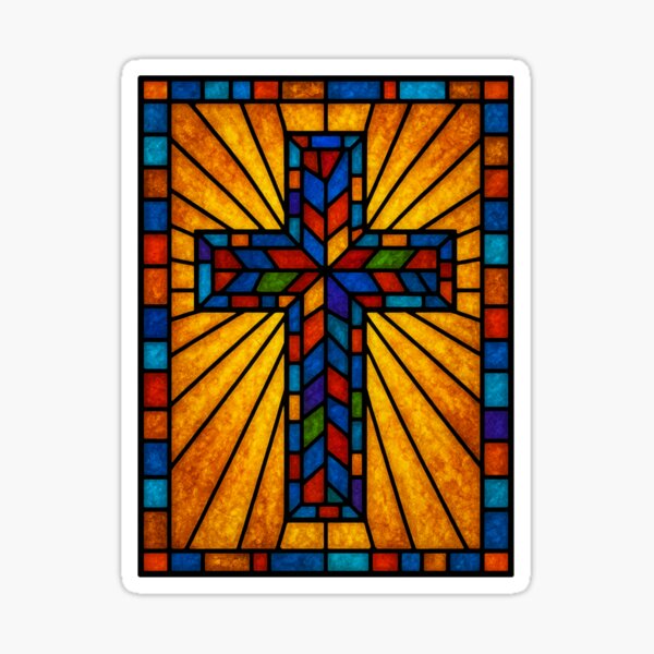 Cruz Vitral Radiante – Arte Sacro Colorido Pegatina