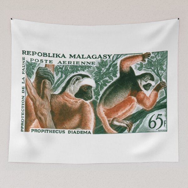 Item preview, 1961 Madagascar Lemur Diademed Sifaka Stamp designed and sold by retrographics.