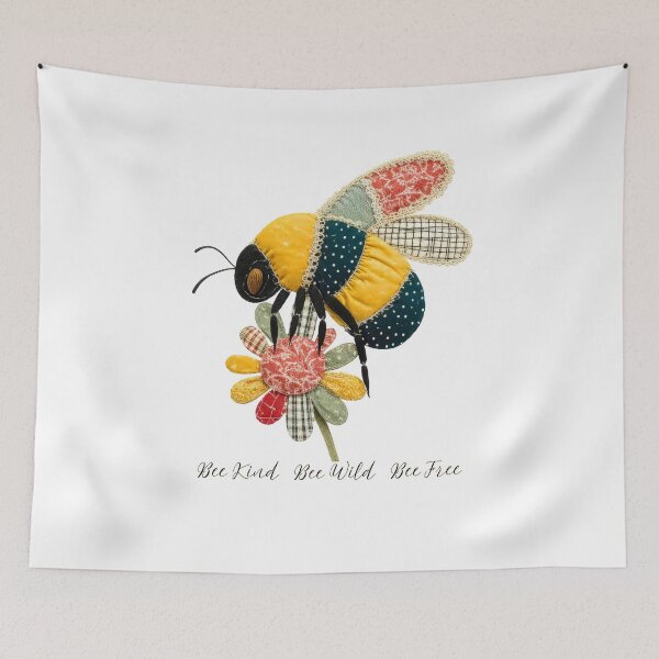 Item preview, Bee Kind, Bee Wild, Bee Free: Patchwork Bee & Flower Design designed and sold by Perennial Home & Gardens.