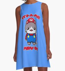 Cat Cute Funny Kawaii Mario Parody A-Line Dress