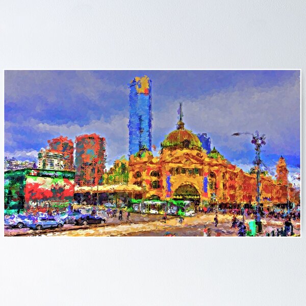 Item preview, Impressionist Painting of Flinders Street Station in 2014 - Melbourne, Victoria, Australia designed and sold by Steven Jodoin.