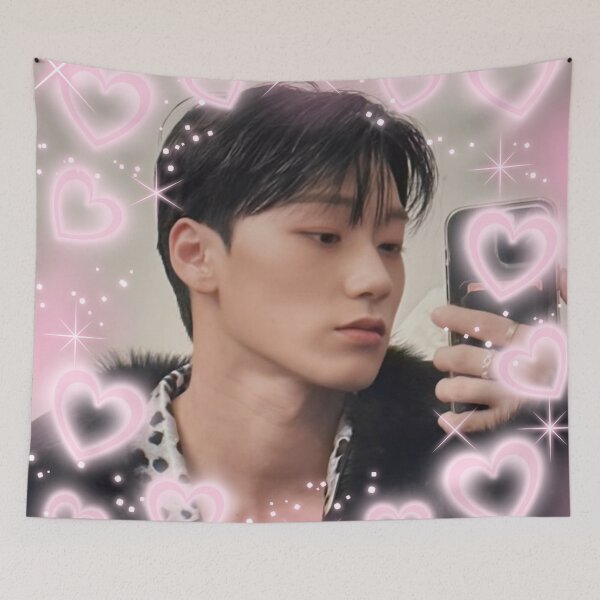 Item preview, Kpop Ateez San Selfie Pink Hearts Photo designed and sold by StarBunnyDesign.