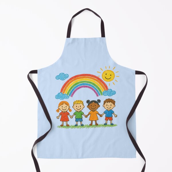 Item preview, Four Smiling Kids Holding Hands Under Rainbow - Children's Art designed and sold by Myra365Art.