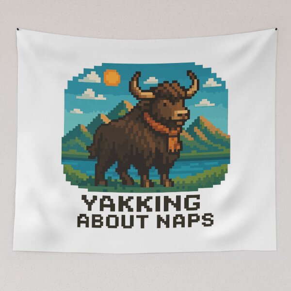 Item preview, Yakking About Naps – Cozy Pixel Yak in Mountains designed and sold by NaturePixel.