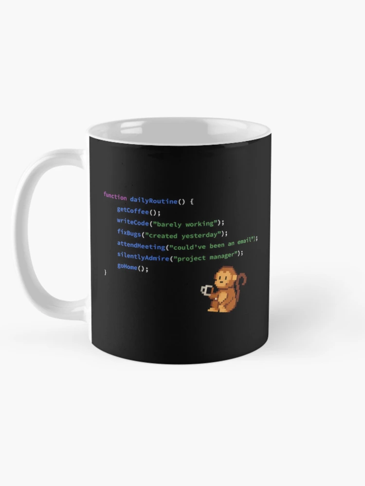 Thumbnail 5 of 6, Coffee Mug, Code Monkey Daily Routine – Funny JavaScript Design designed and sold by ElkeD.