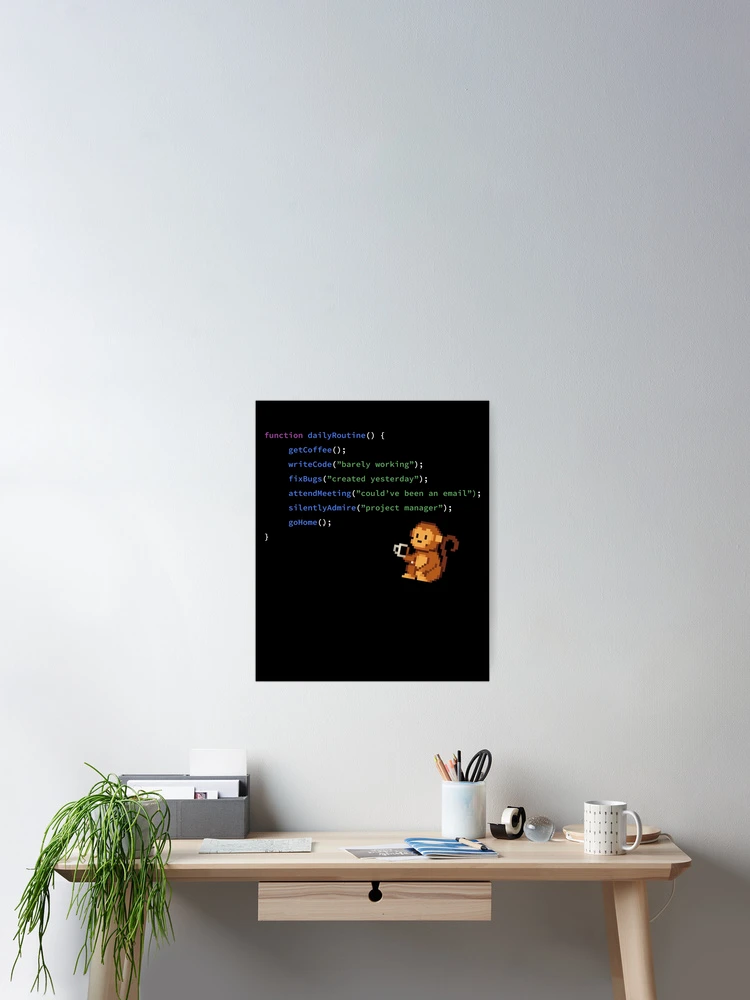 Thumbnail 2 of 3, Poster, Code Monkey Daily Routine – Funny JavaScript Design designed and sold by ElkeD.
