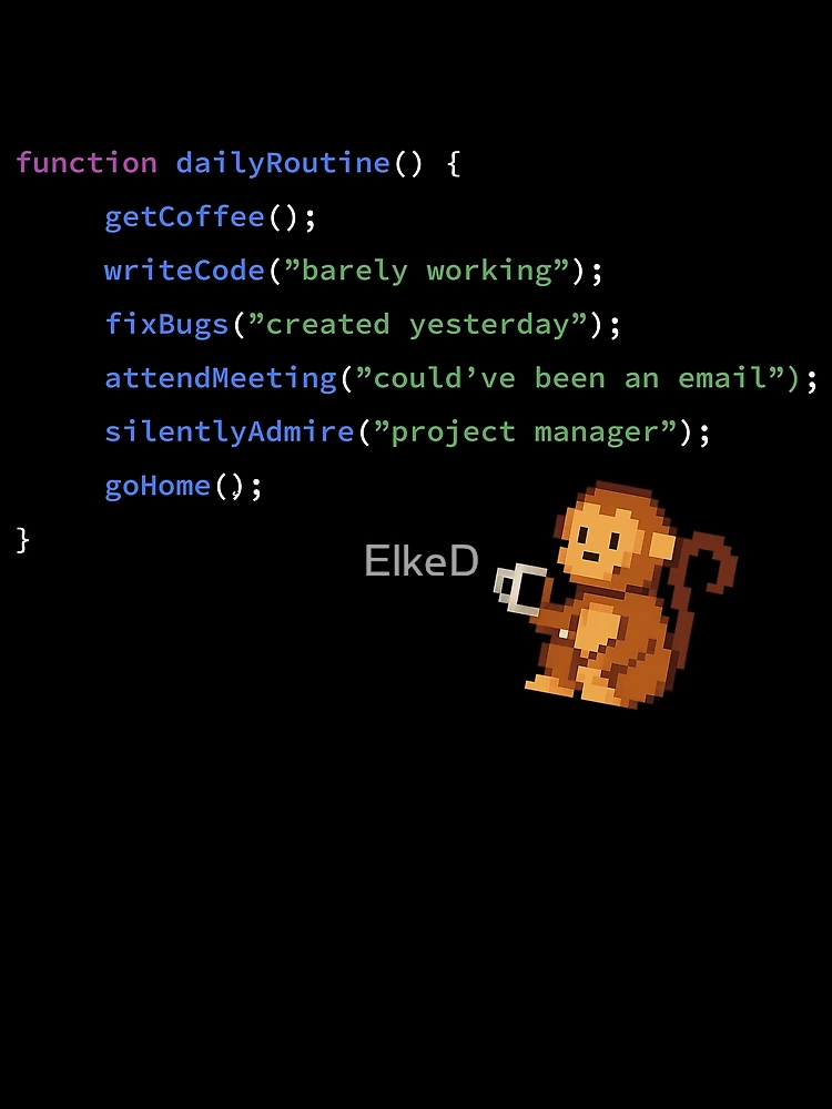 Thumbnail 3 of 3, Scarf, Code Monkey Daily Routine – Funny JavaScript Design designed and sold by ElkeD.
