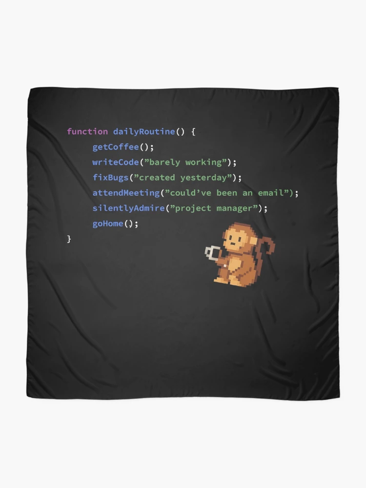 Thumbnail 2 of 3, Scarf, Code Monkey Daily Routine – Funny JavaScript Design designed and sold by ElkeD.