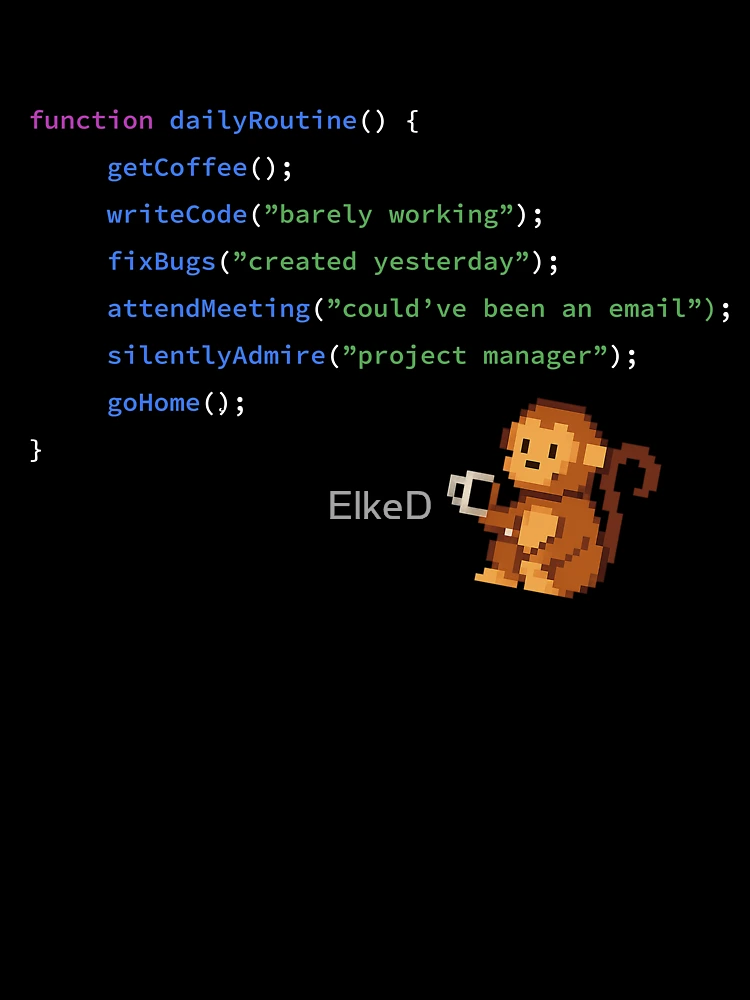Thumbnail 7 of 7, Oversized T-Shirt, Code Monkey Daily Routine – Funny JavaScript Design designed and sold by ElkeD.