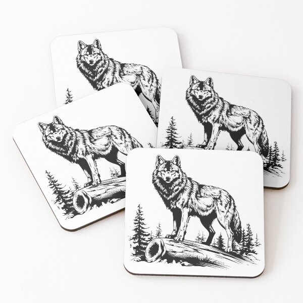 Item preview, Lobo gris, perro alfa salvaje, canino, ápice, bosque, troncos designed and sold by inkoutninja.