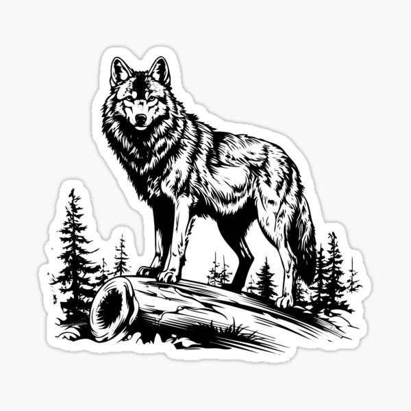 Item preview, Gray Wolf Wild Alpha Dog Canine Apex Forest Woodland Log designed and sold by inkoutninja.
