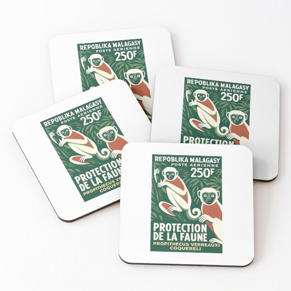 Item preview, Madagascar Lemur White Sifaka Stamp Poster designed and sold by retrographics.