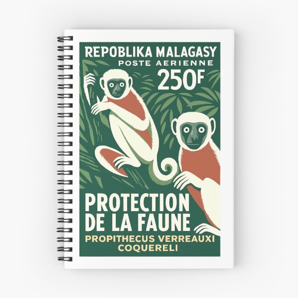 Item preview, Madagascar Lemur White Sifaka Stamp Poster designed and sold by retrographics.