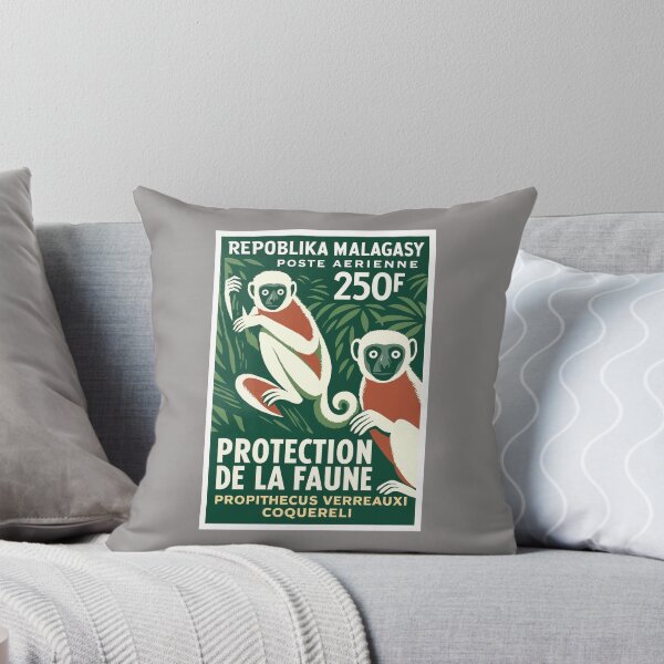 Item preview, Madagascar Lemur White Sifaka Stamp Poster designed and sold by retrographics.