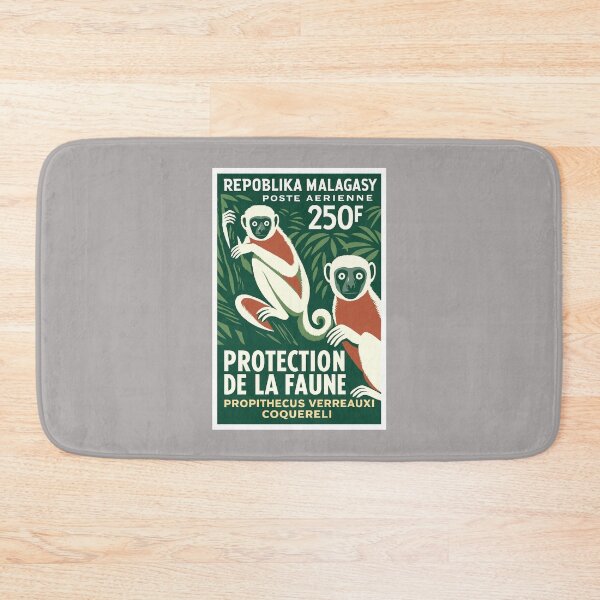 Item preview, Madagascar Lemur White Sifaka Stamp Poster designed and sold by retrographics.