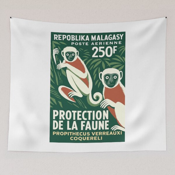 Item preview, Madagascar Lemur White Sifaka Stamp Poster designed and sold by retrographics.