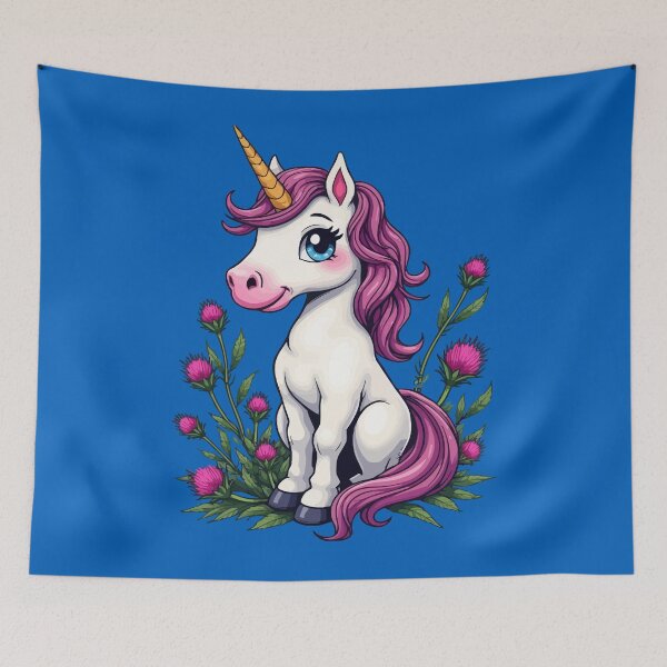 Item preview, Cute Pink Unicorn Seated Amongst Scottish Thistles designed and sold by taiche.