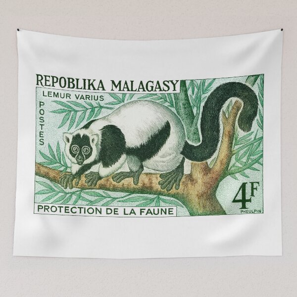 Item preview, 1961 Madagascar Ruffed Lemur Postage Stamp designed and sold by retrographics.