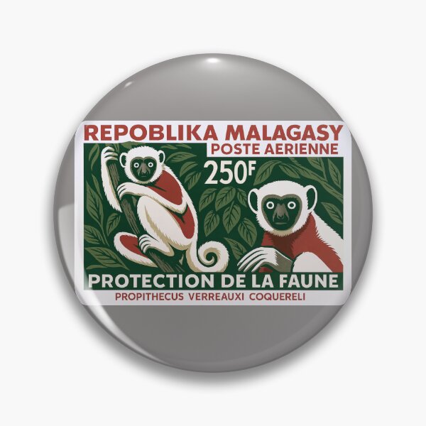 Item preview, Madagascar Lemur White Sifaka Stamp Poster designed and sold by retrographics.