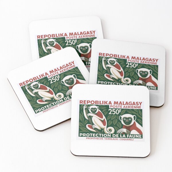 Item preview, Madagascar Lemur White Sifaka Stamp Poster designed and sold by retrographics.
