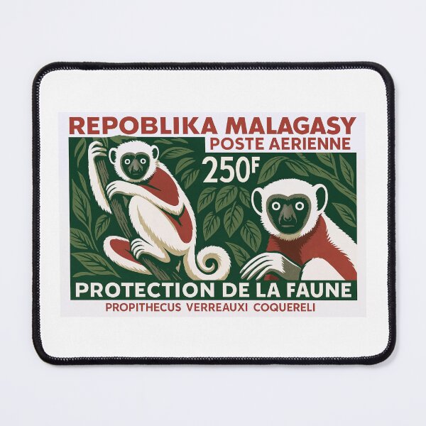 Item preview, Madagascar Lemur White Sifaka Stamp Poster designed and sold by retrographics.