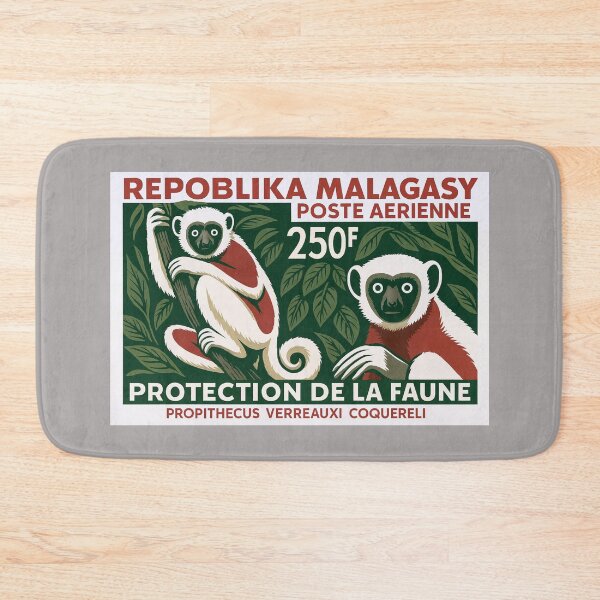 Item preview, Madagascar Lemur White Sifaka Stamp Poster designed and sold by retrographics.