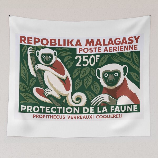 Item preview, Madagascar Lemur White Sifaka Stamp Poster designed and sold by retrographics.