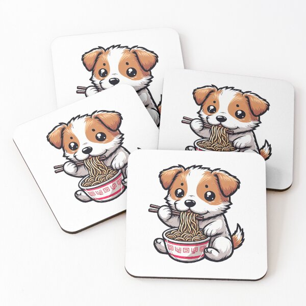 Item preview, Jack Russell Terrier Anime Dog Eating Ramen Noodles designed and sold by doodIllustrate.