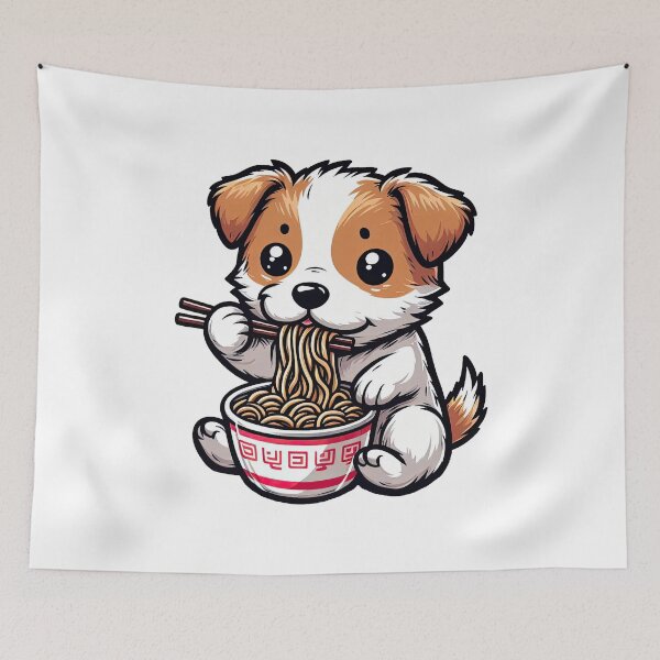 Item preview, Jack Russell Terrier Anime Dog Eating Ramen Noodles designed and sold by doodIllustrate.